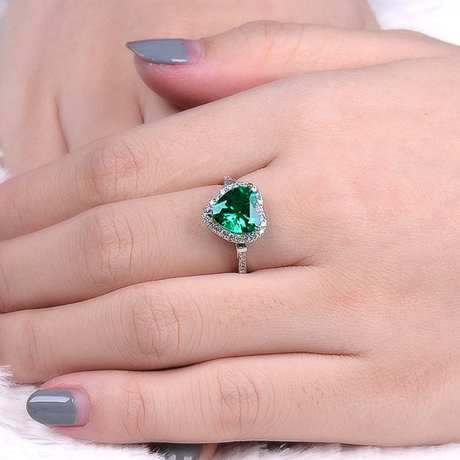 Wedding Rings Love heart Shape Imitation Green Tourmaline Green Diamond white gold Plated Ring Women Wedding Party Jewelry Birthday Gift