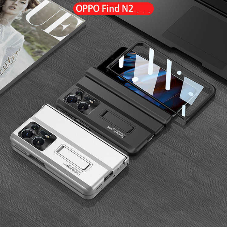 Oppo için kasa N2 Manyetik Katlanır Şaft Kabuğu Film Her Şey Dahil Görünmez Braket Şok geçirmez Sert Cep Telefon Kılıfı Kapak230619