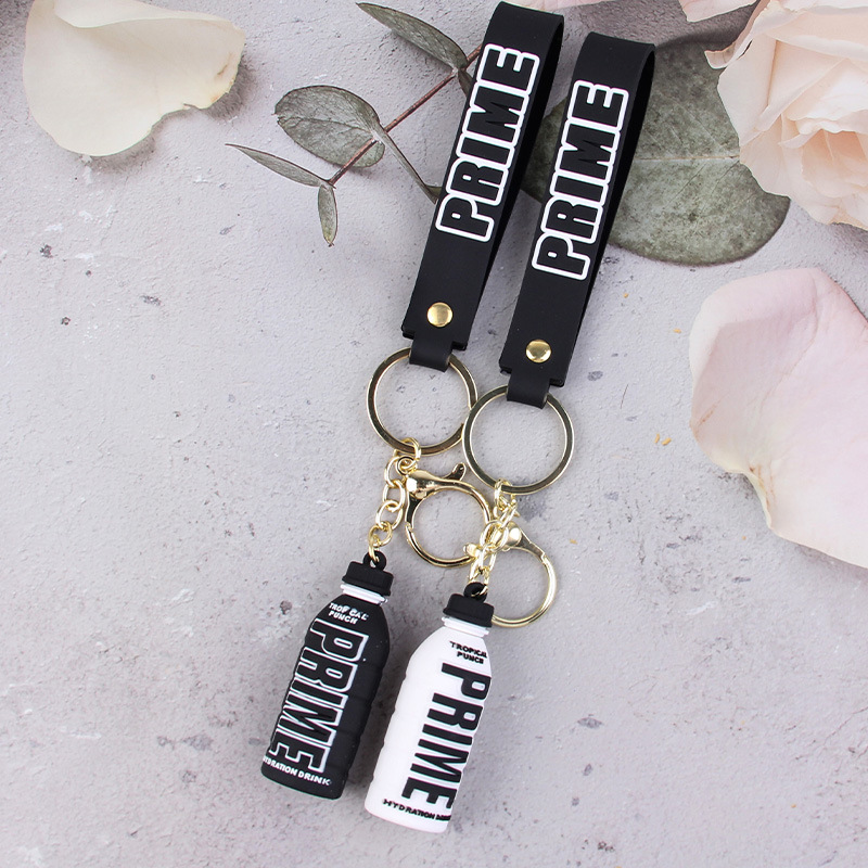 Keychains Lanyards Prime Drink Rubber Keychain Cute Bottle Key Chains Ornament Car Bag Pendant Keyring HZ0033