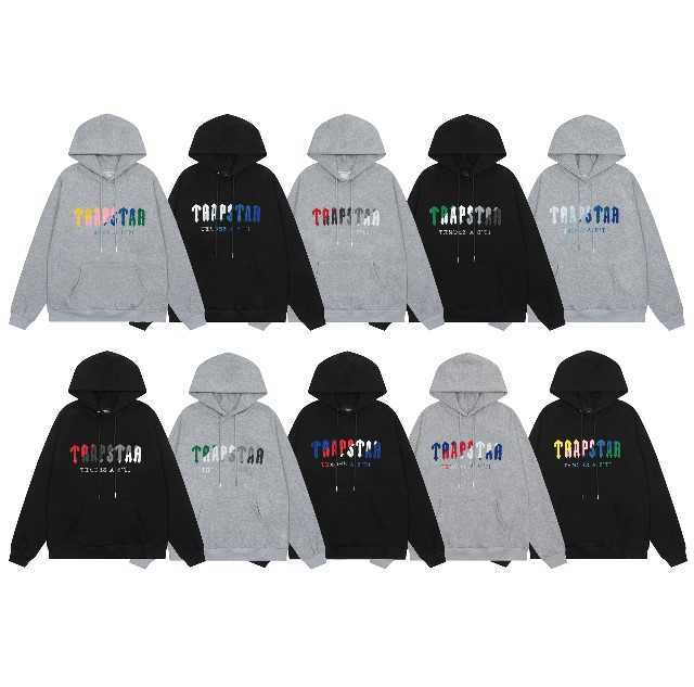 Designer Kleding Heren Sweatshirts Mode Streetwear Trapstar Regenboog Sjaal Geborduurde Pluche Capuchon Trui Rits High Street Casual Hoodie Mode Pullover