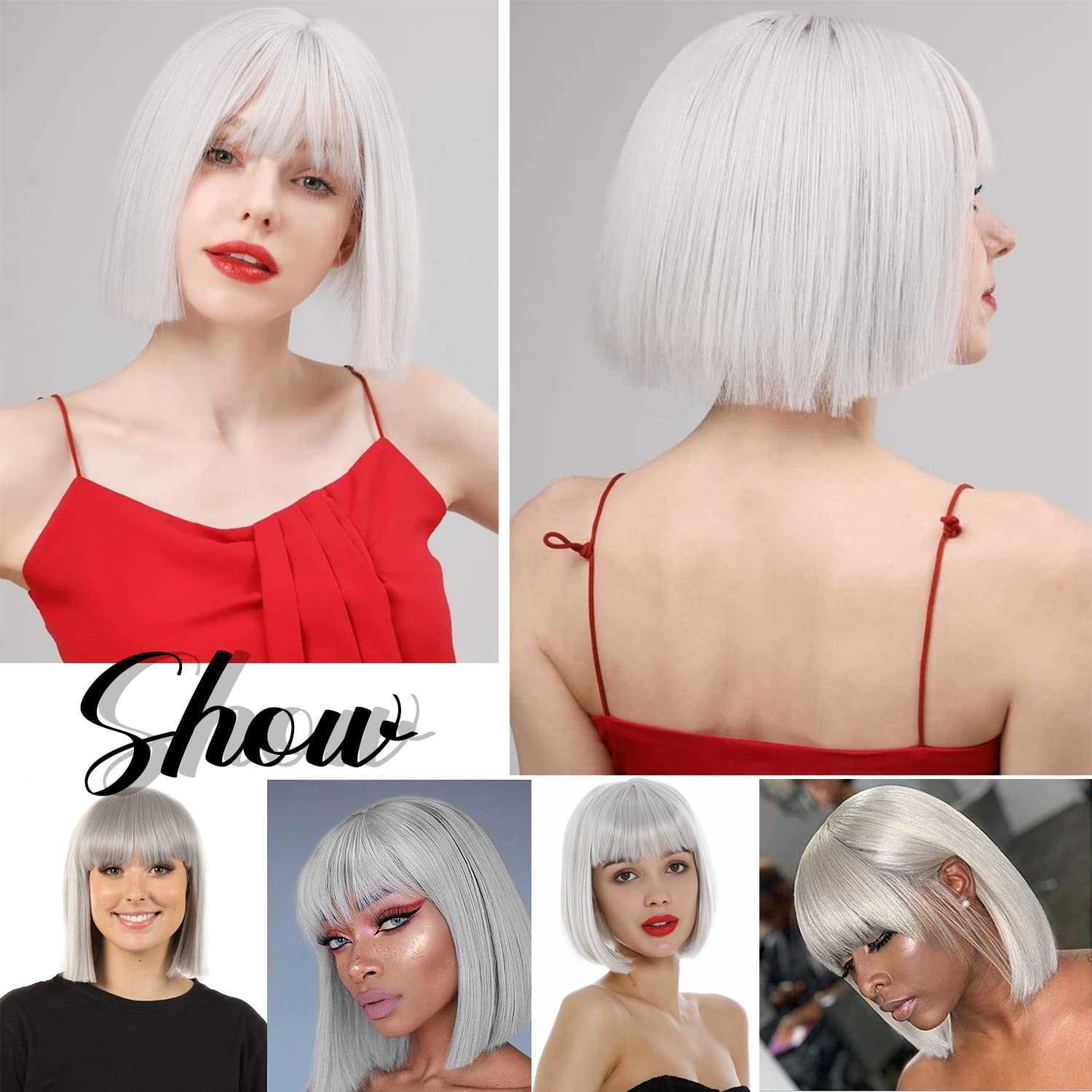 Perucas de cabelo Nxy 8 16 polegadas cinza reto sintético resistente ao calor curto bob com franja peruca cosplay para mulheres 230619