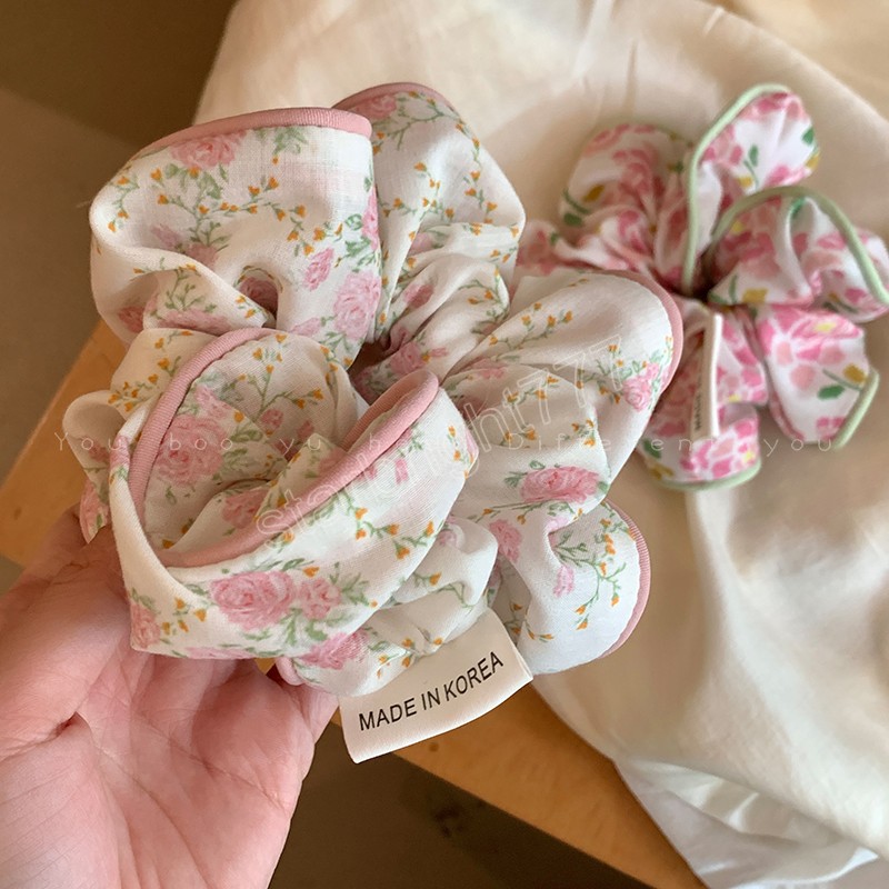 Gentle Sweet Women Flowers Print Hair Ties Scrunchies Girls Oversized Elastic Hair Bands Ponytail Holder Hair Accessories