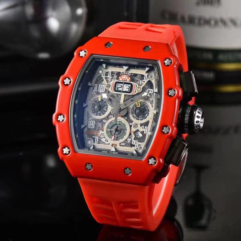 Gli uomini guardano il marchio automatico del marchio di movimento al quarzo orologi in gomma Sport Business Sports Orologi trasparenti Importati a specchio Crystal 206Y