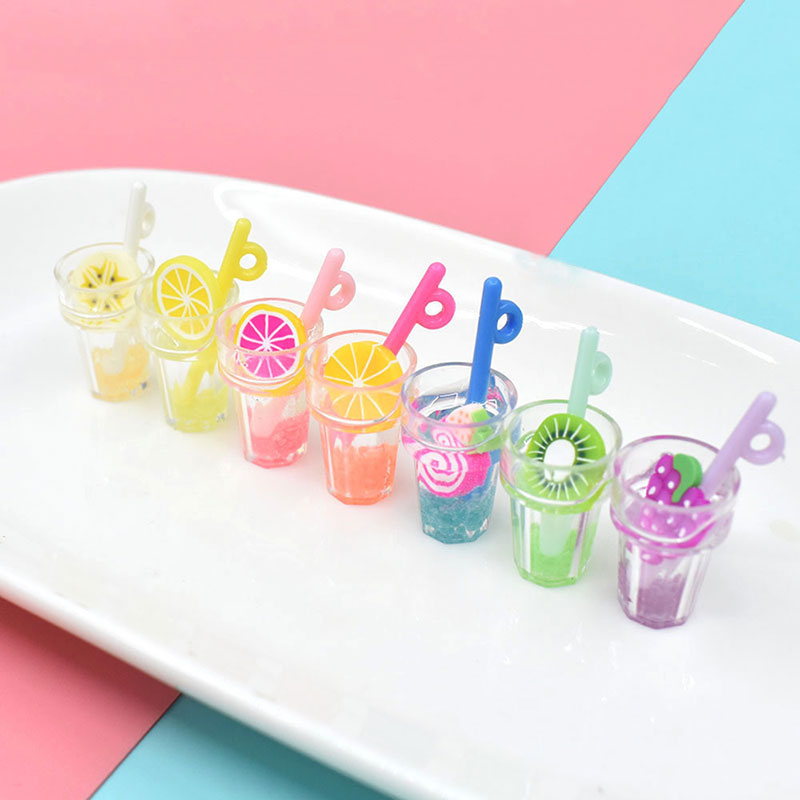 Mini Luminous Resin Simulation Cartoon Summer Refreshing Fruit Juice Cup DIY Straw Cup Mobile Phone Case Pendant Z0034