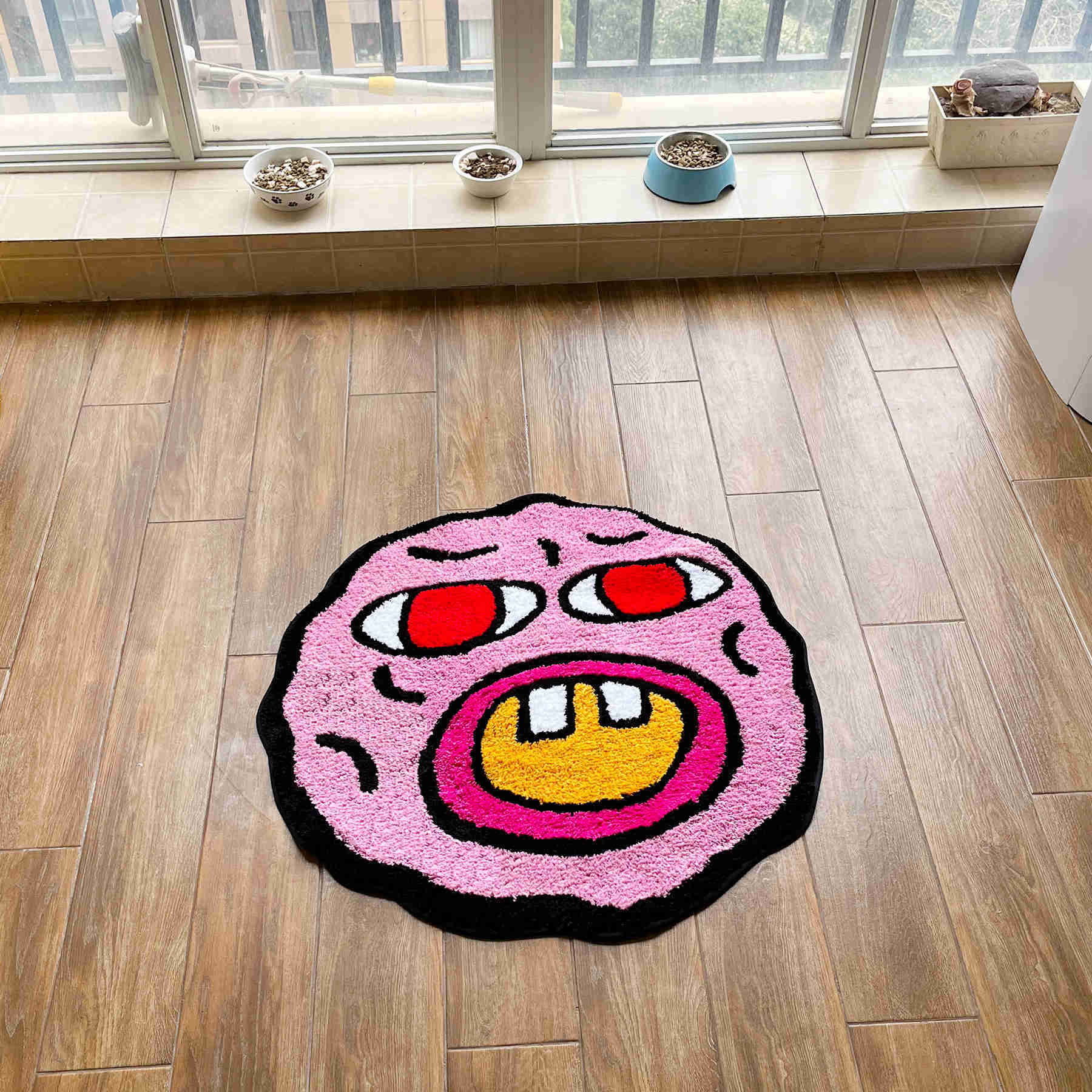 Lakea Cherry Bomb Rug Pink Pink Handmade Tufted Carpet Room Decor Kawaii Rug lug for Bedroom Cartoon Circle Punch Needle Rug L231025