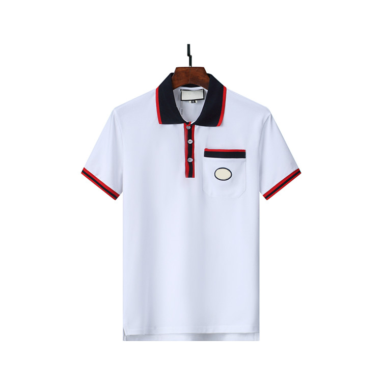 Pólo masculino de grife preto e branco com letra bordada manga curta moda masculina estampada de alta qualidade manga curta verão camisa polo de algodão casual M-3XL-F2