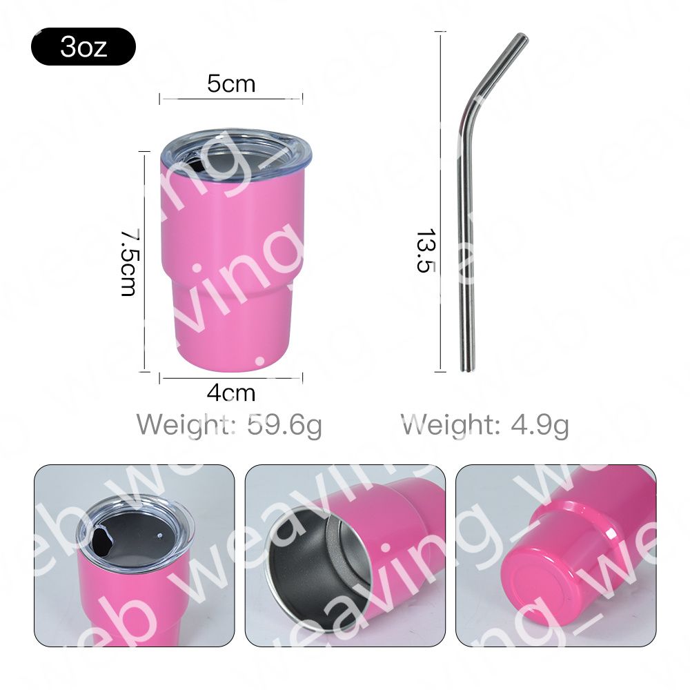 Copo de shot de 3 onças de sublimação faça você mesmo com canudo de metal copo de aço inoxidável parede dupla garrafa de água para crianças canecas de viagem copos copos de vinho sem vácuo