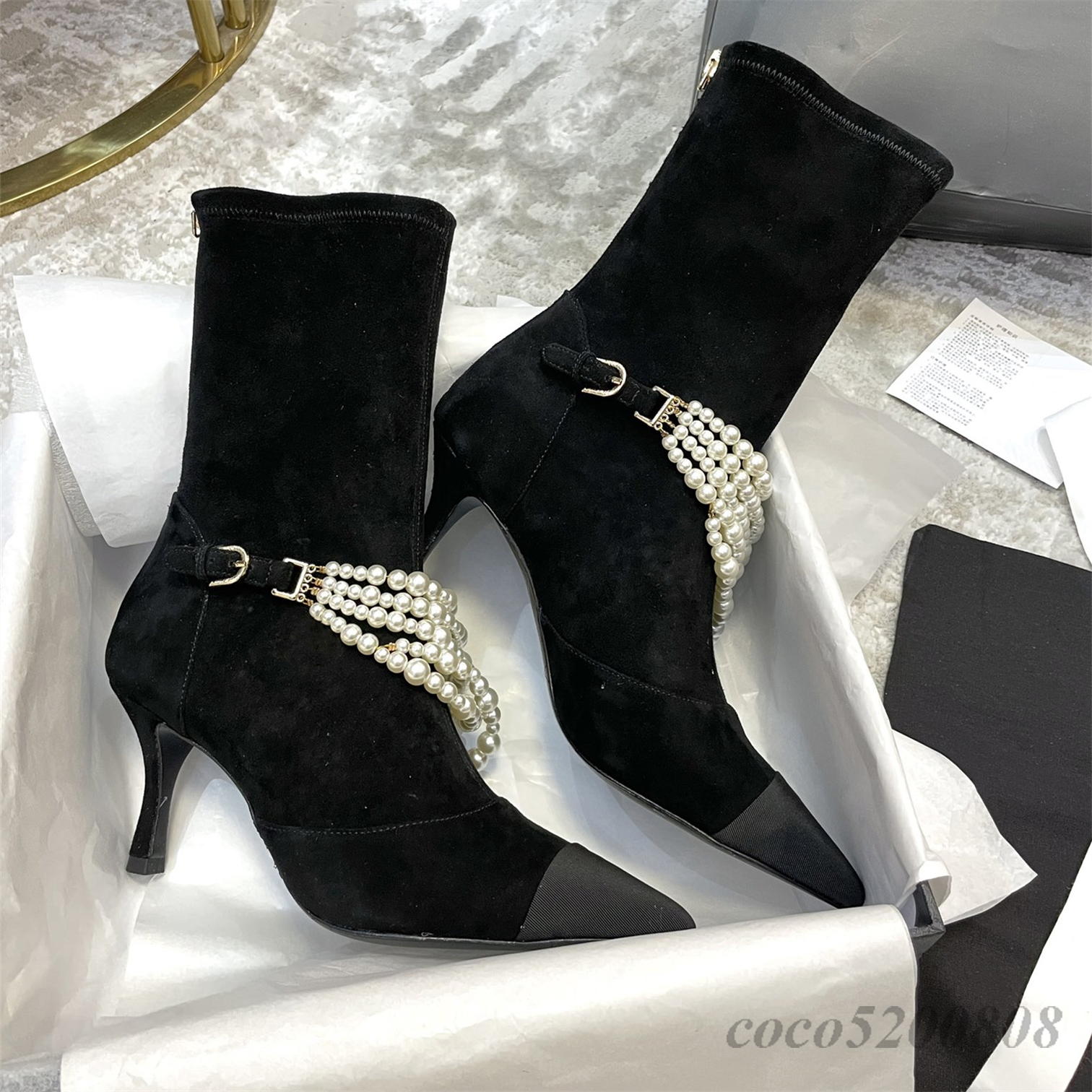 Femmes bottines femmes chaussures en cuir véritable bottes perles talons hauts bottines automne chaussures de créateur bout pointu bottes à glissière