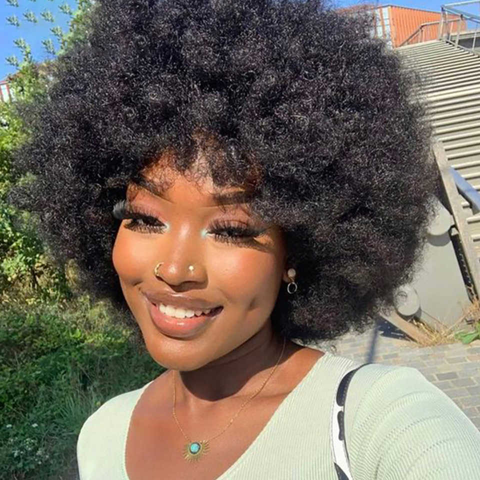 Nxy Hair Wigs Glueless Wig Human Afro Kinky Curly for Women Short Deep Wave with Bangs Perruque Cheveux Humain 230619