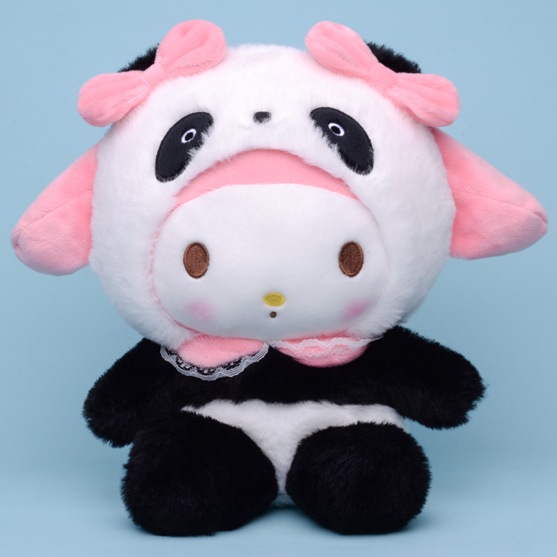 En gros anime panda Cinnamoroll Melody peluche Kuromi cross dressing poupée jeu pour enfants Playmate Company activité cadeau chambre ornement