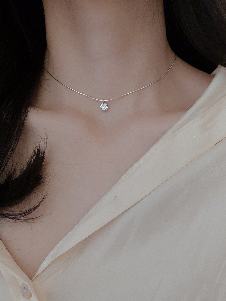 Femme Transparent Ligne De Pêche Collier Argent Couleur Invisible Chaîne Femmes Strass Collier Ras Du Cou Collier Femme