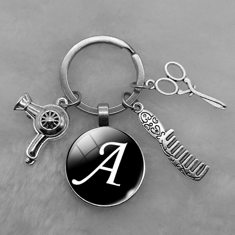 A-Z Buchstabe Haartrockner Schlüsselanhänger Friseur Geschenk Kamm Schere Auto Schlüsselanhänger Zubehör Schmuck Geschenk Friseur Schlüsselanhänger