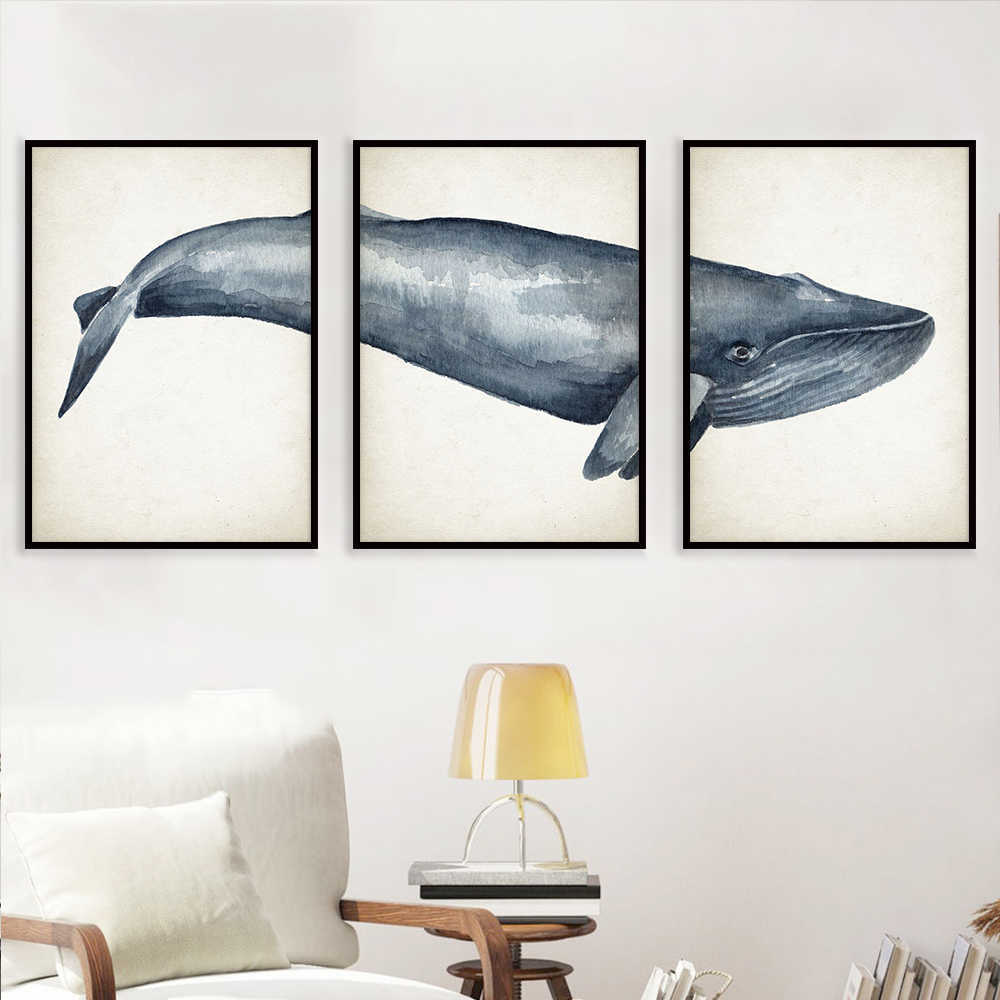 Vintage Shark and Whale Wall Art Plakat Modern Znakomity dom domowy wystrój płótna malarstwo Mural Picture Drukowanie grafiki