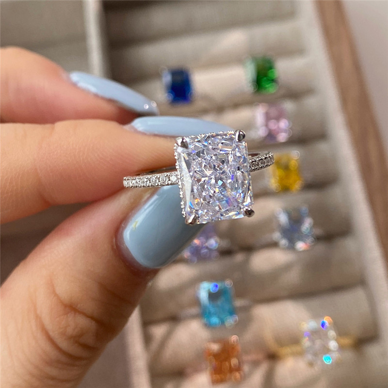 Anel de diamante de designer 4ct para mulher com promessa de casamento 925 prata esterlina verde azul 8A zircônia cúbica luxo feminino noivado casamento anéis de ouro caixa de presente de joias