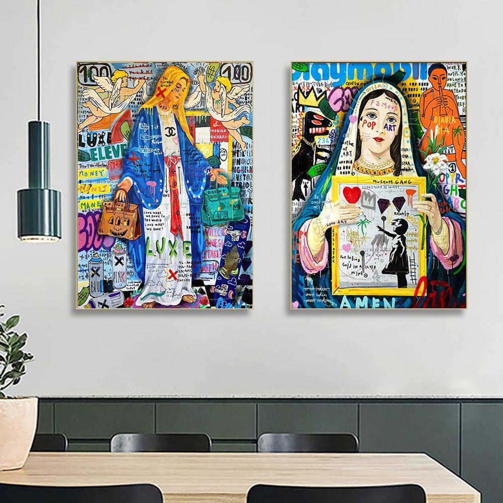 Graffiti di strada Astratto Personaggi famosi Wall Art Poster Modern Pop Kissing Canvas Paint Highend Home Decor Immagini murali Opere d'arte L230620