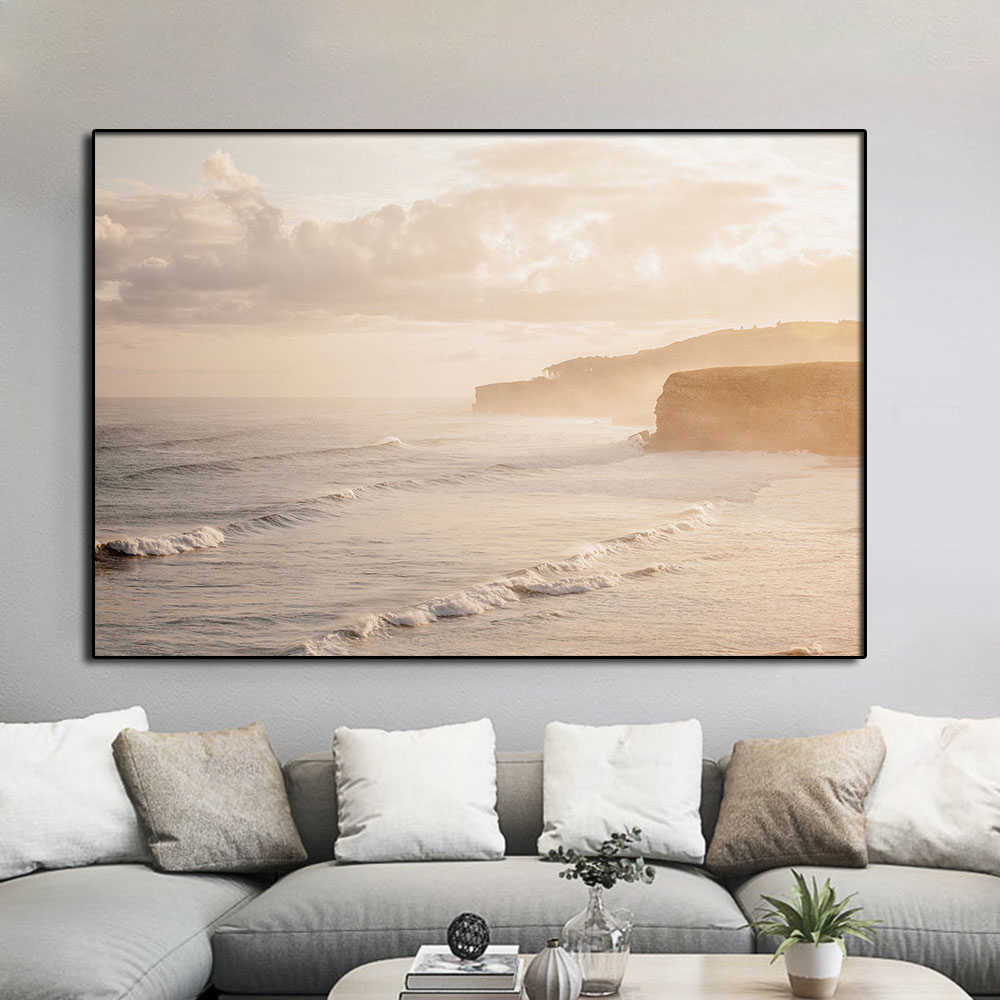 Fine Art Ocean Coast Poster Aesthetic Minimalist Surf Beach Sunset Oceascape Canvas Print Picture Wall Mural Home Bedroom Decor L230620