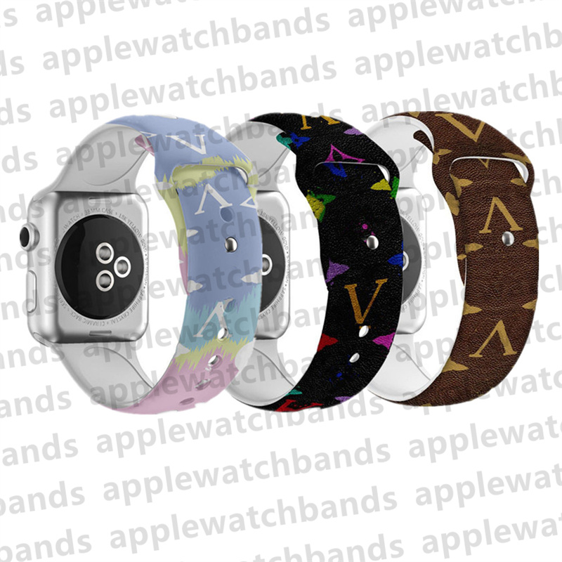 Designer Apple Watch Band Cinturino orologio serie Apple Watch 8 7 3 4 5 6 ultra 38mm 42mm 44mm 49mm Cinturini iwatch Sport di lusso Silicone Stampa a colori Rivetto ap Smart Straps