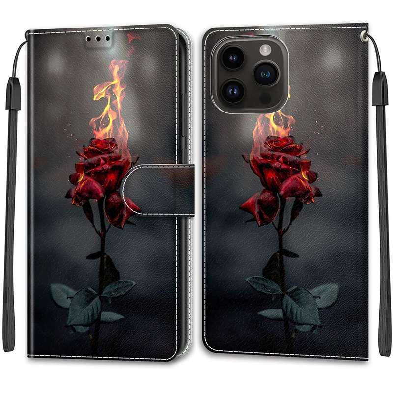 Custodie a portafoglio in pelle PU Iphone 15 14 Plus 13 Pro Max 12 11 X 8 7 6 Scenario Rose Butterfly Sunrise Fashion Slot carta di credito ID Cavalletto Custodia supporto flip telefono