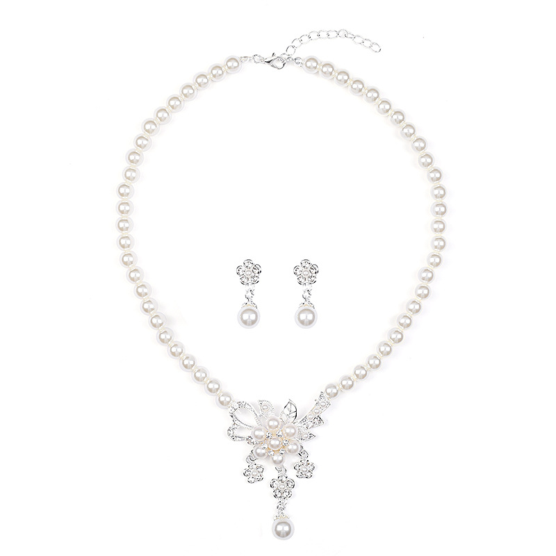 Gli orecchini della collana del fiore della perla di modo hanno fissato la placcatura della lega dei monili delle donne calde di vendita 092