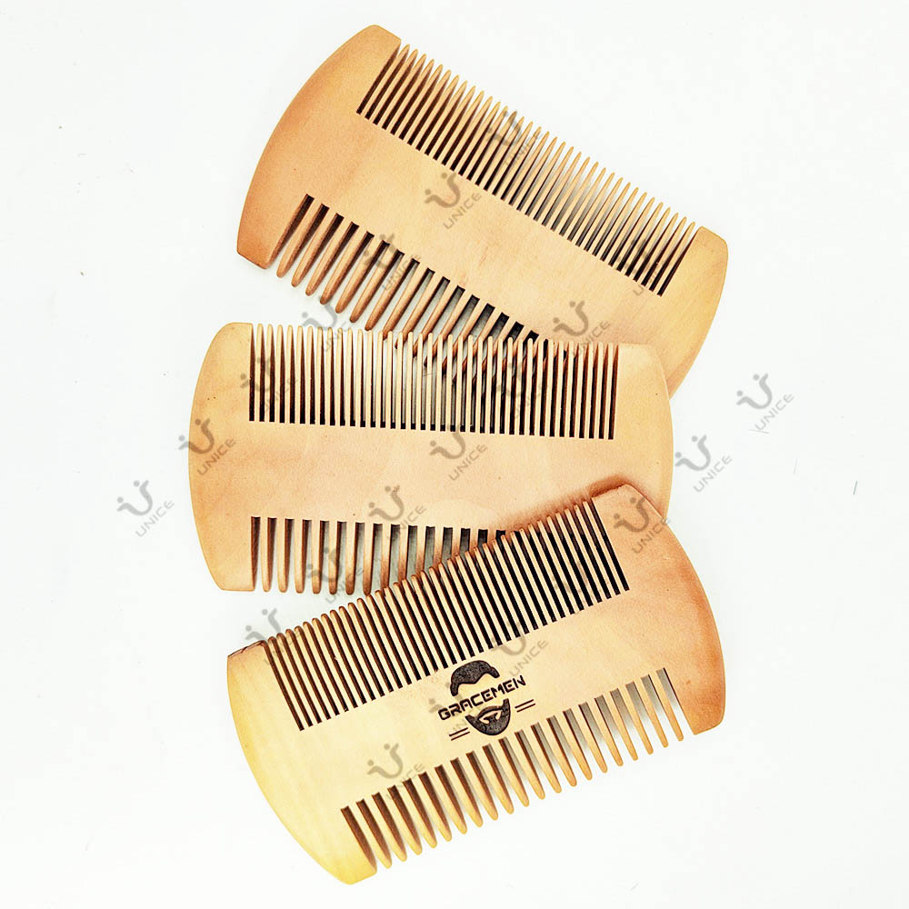 MOQ Peigne à Dents Fines en Bois pour Tête Cheveux Barbe Moustache Double Faces Peignes en Bois LOGO Personnalisé Double Face pour Hommes