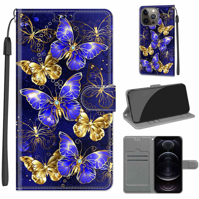 Custodie a portafoglio in pelle PU Iphone 15 14 Plus 13 Pro Max 12 11 X 8 7 6 Scenario Rose Butterfly Sunrise Fashion Slot carta di credito ID Cavalletto Custodia supporto flip telefono