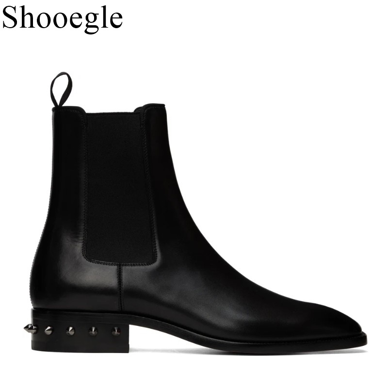 Stylowe mężczyźni czarne buty zimowe buty w stylu retro buty kostki poślizg na swobodnych butach nitowych wysokie męskie buty