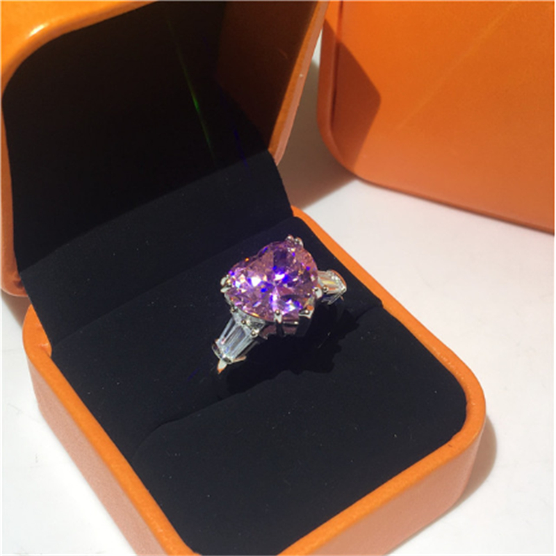 하트 러브 링 리얼 화이트 골드 채워진 5ct aaaaa cz birthstone 약혼 웨딩 밴드 반지를위한 패션 파티 보석