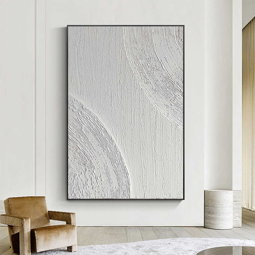 Soild White Oil Painting Decoration Living Room Minimalist Abstract Artistic Painting Handmade Porch Mural Room Decor Aesthetic L230620