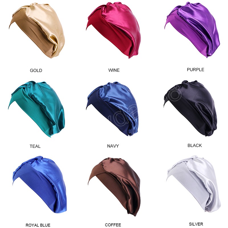 Cuffia da donna in raso incrociato con fascia elastica da donna Soild Colour Hair Care Chemio Cap Accessori capelli traspiranti Copricapo morbido