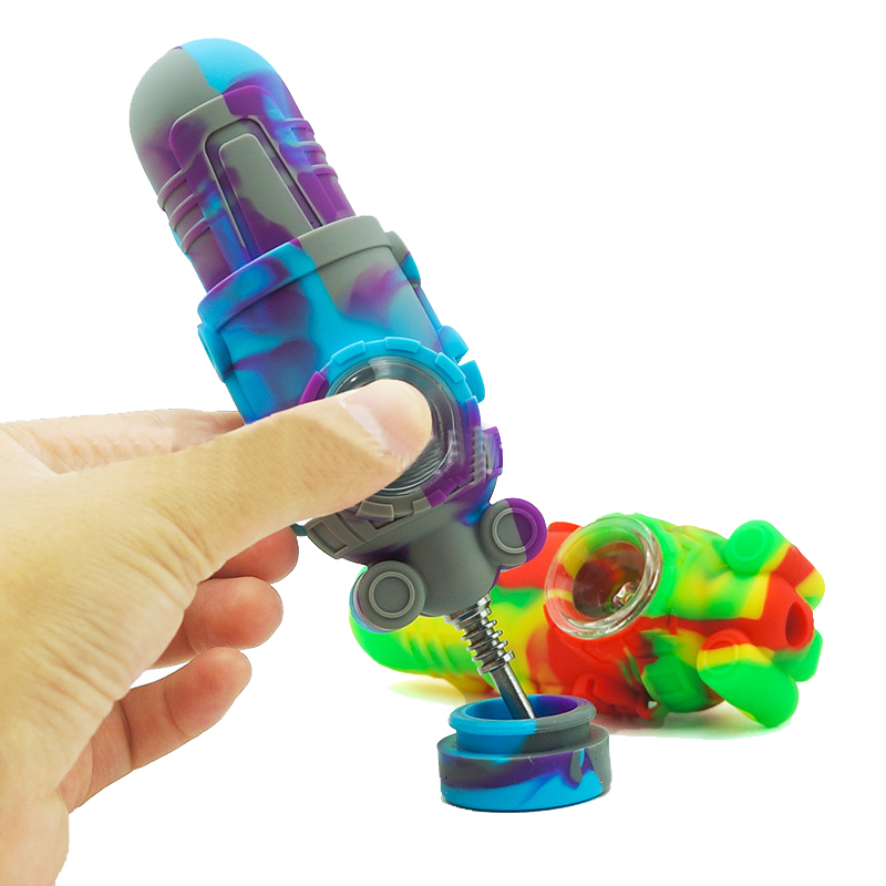 Pipes à main en silicone pour fumer 2 en 1 NC avec pointe de 10 mm, dispositif de tuyau de fumée et de paille portable, accessoires pour cigarettes, vente en gros