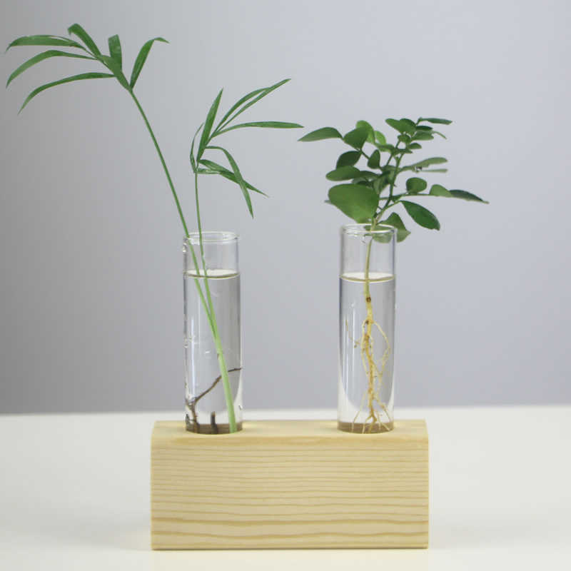 Fioriere Vaso in vetro Trasparente Cornice in legno vintage Disposizione dei fiori Provetta Vaso da fiori idroponico Decorazione da tavolo piante verdi