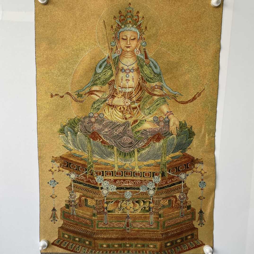 Entrega Gratuita China Bordado De Seda Elaborado Boa SorteBodhisattvaGeomantic Thangka Pintura Mural Decoração Doméstica#2 L230620