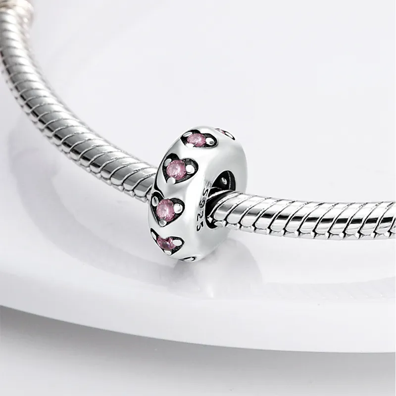 925 Silver Fit Pandora Charm 925 Bracelet Cat Paw Spacer Charm Heart Flower Stopper charms set Pendant DIY Fine Beads Jewelry