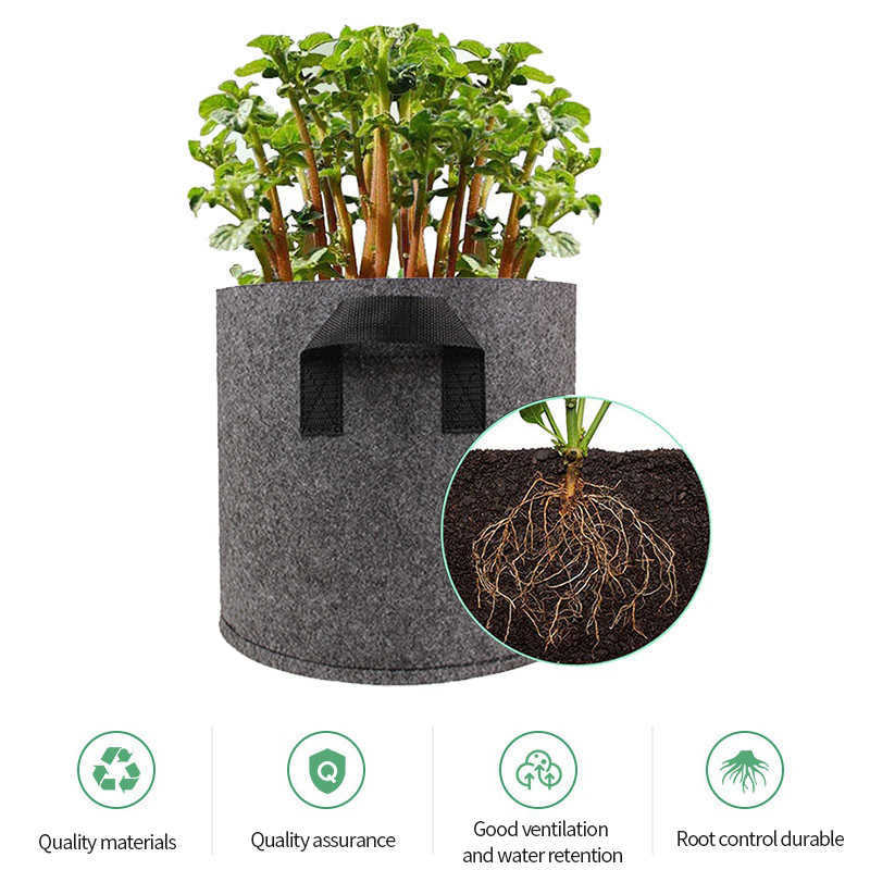 Planters Pots 1/2/3/5/7/10 Gallons Plant Grow Bags Felt Strong Vegetable Growing Planter with Handle Flower Pots Garden Greenhouse Container R230620