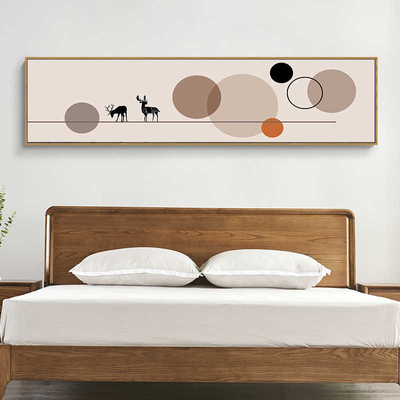 Simple Nordic Morandi color small fresh abstract geometric moose bed decorative picture print canvas mural porch L230620