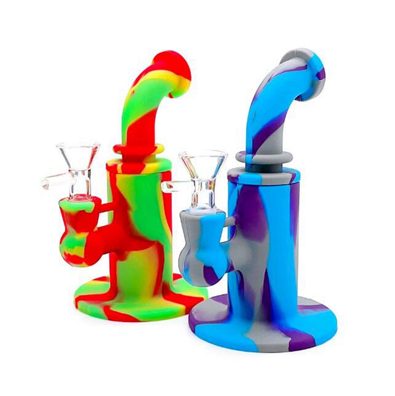 Ultimi kit di tubi in silicone colorato narghilè Bong Kit portatile rimovibile in stile desktop Gorgogliatore Herb Tabacco in vetro Filtro maschio Ciotola pipa ad acqua Portasigarette DHL