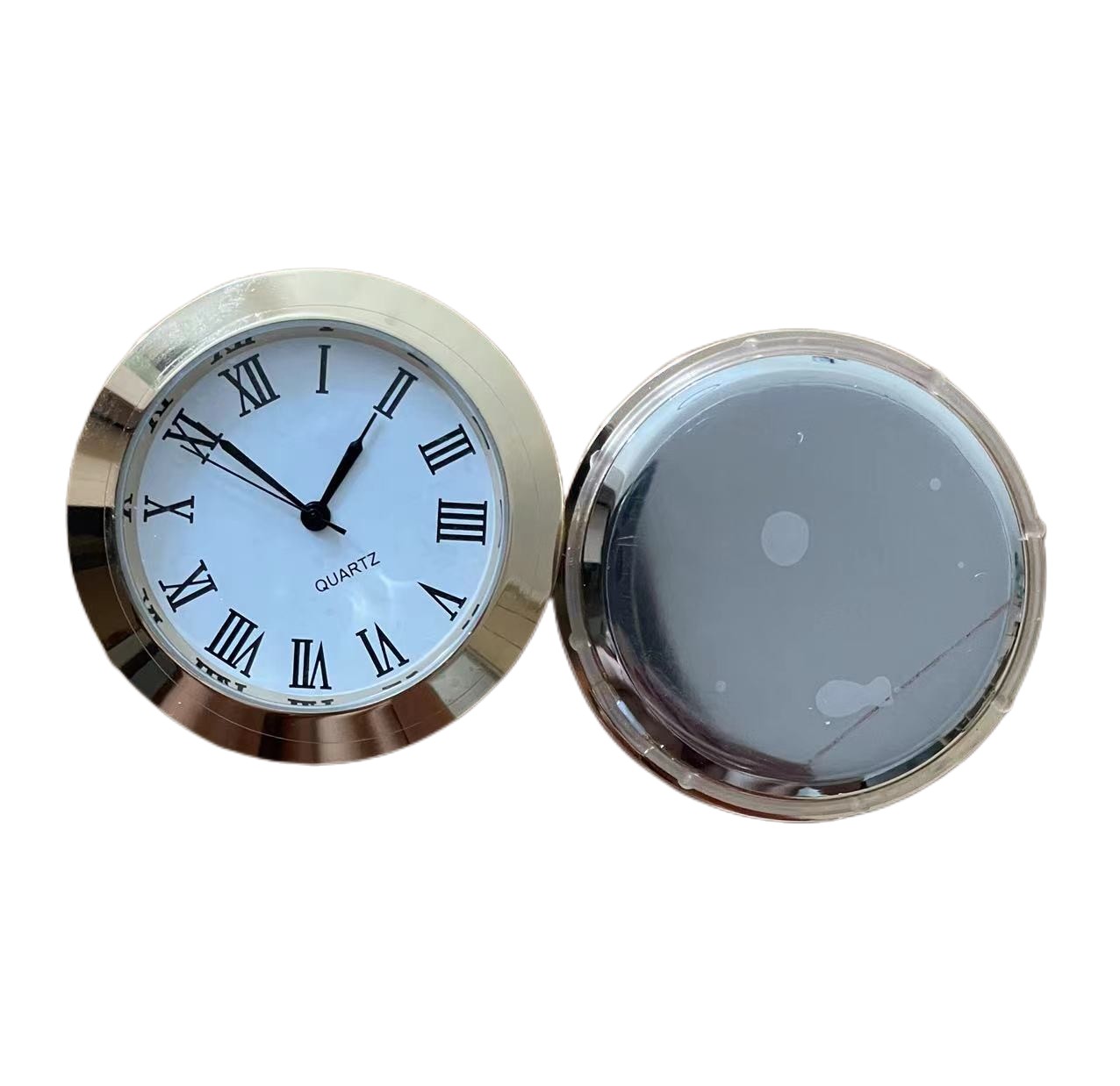 Alliage de zinc 2 pouces insertion d'or horloge fitup 50mm blanc romain japonais mouvement horloge pièces