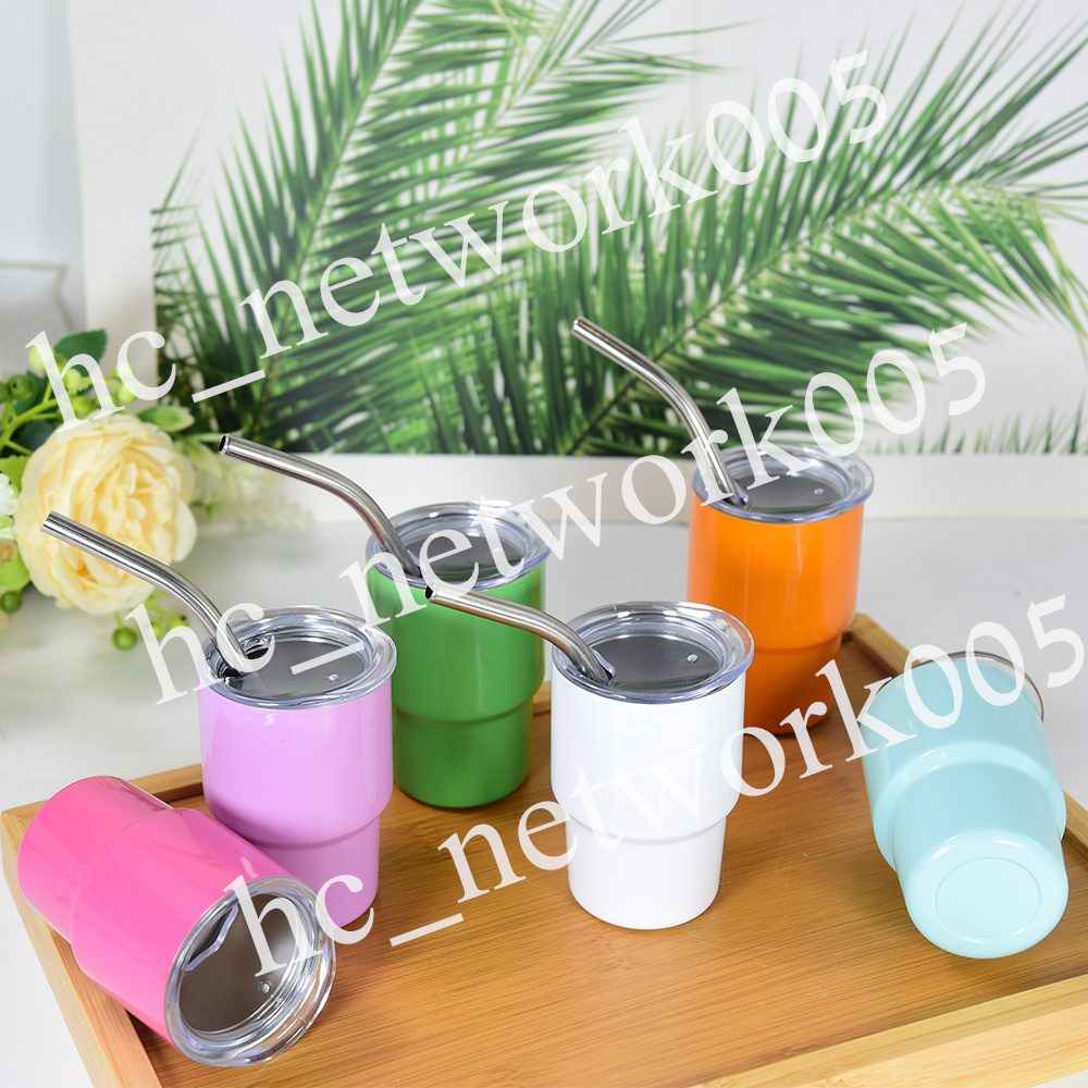 New 3oz Sublimation Stainless Steel Shot Glass Wine Tumblers Double Wall Water Bottle Non Vacuum With Lid And Straw Z11