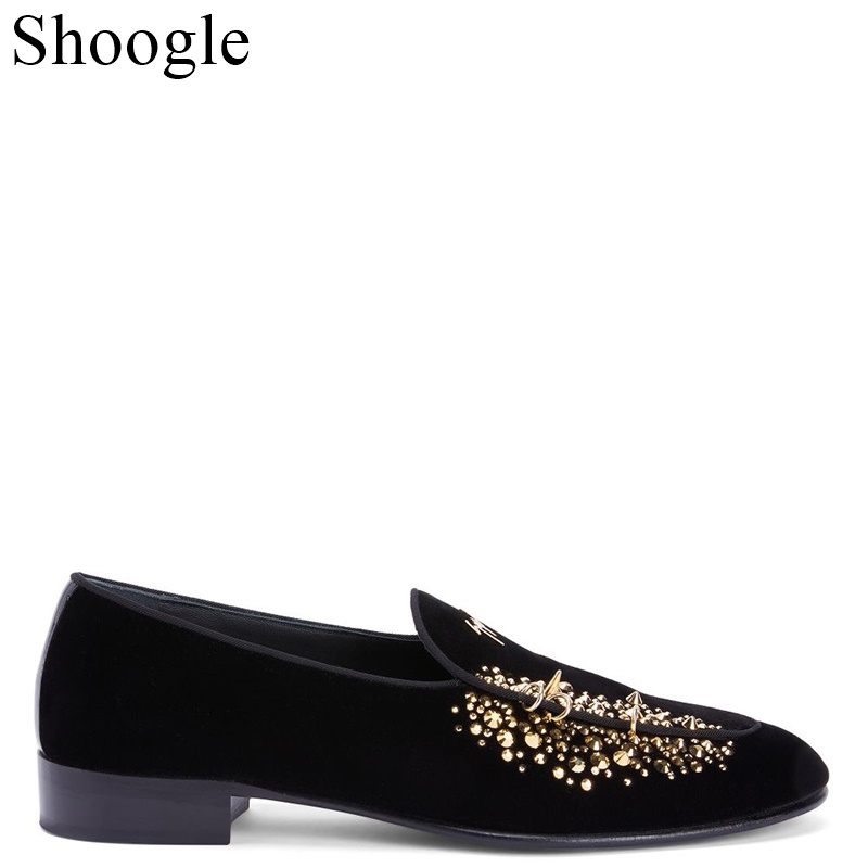 Metalen Decoratie Studs Spike Mannelijke Schoenen Zwart Glitter Loafers Schoenen Mannen Handgemaakte Runway Shining Klinknagels Party Trouwschoenen