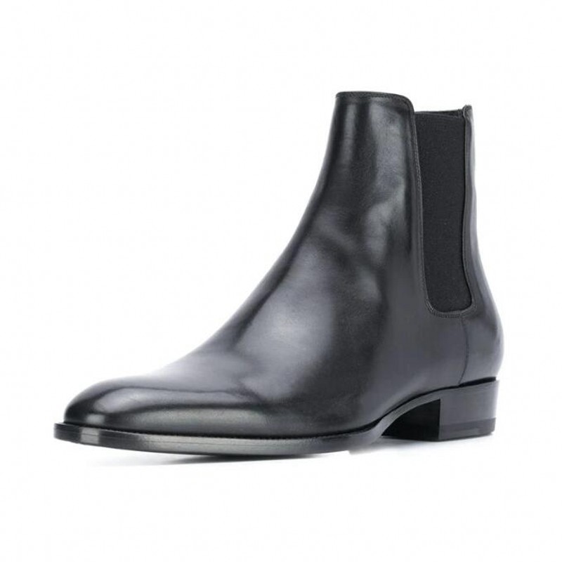 Men Chelse Boots Cow Leather Black Harness Slip on Gentlemen Winter Punk Style Riding Boots