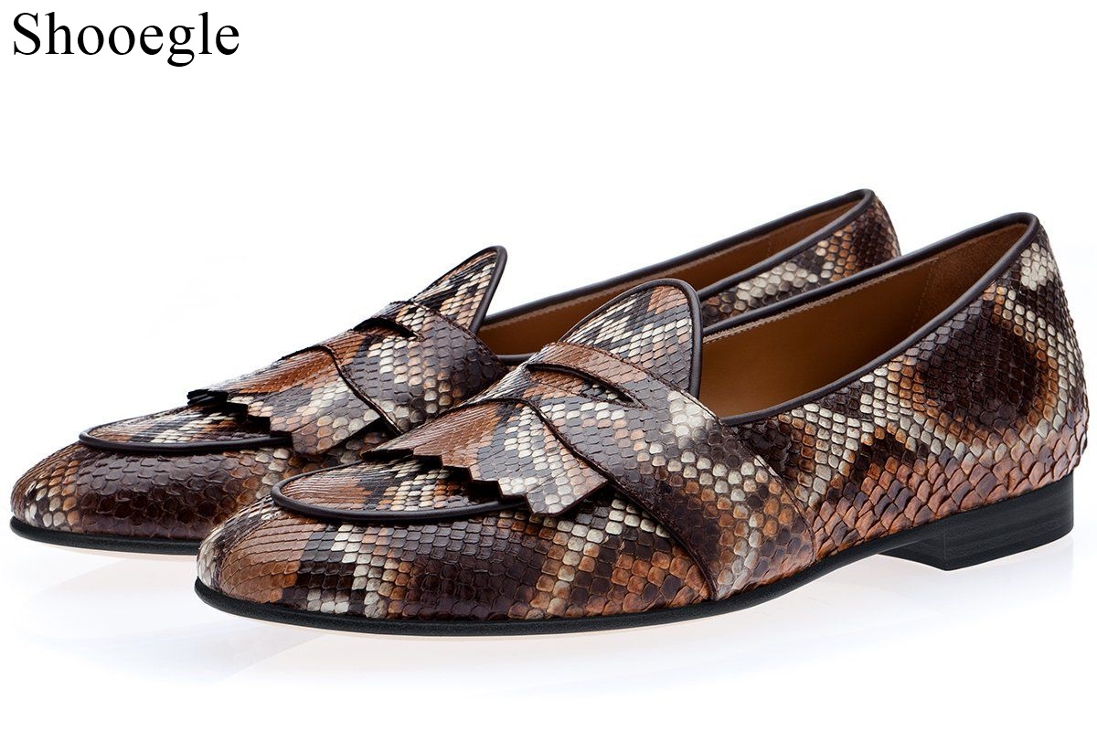 Роскошные мужчины оксфордские туфли Snake Skin Prints Классическая стиль платье кожаная обувь кофе черное кружевное кружев