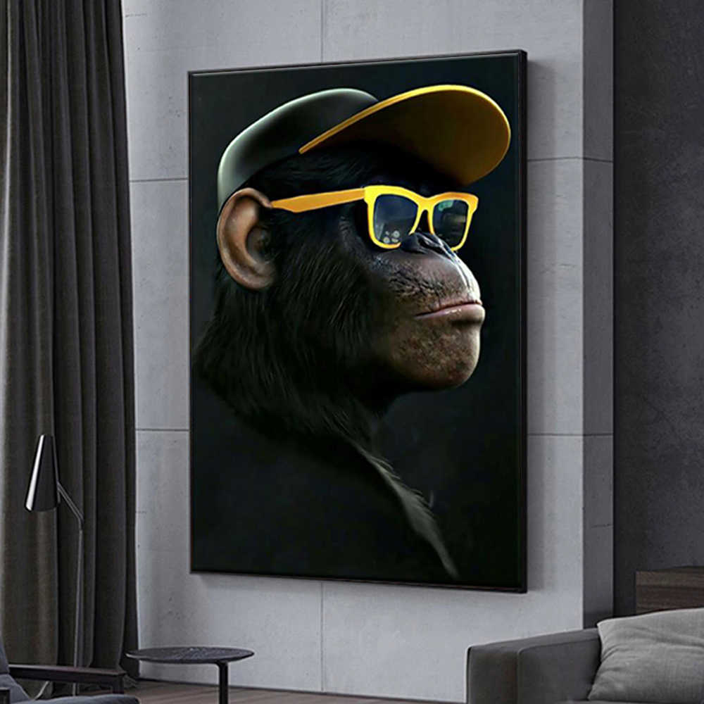 Met Bril En Hoofdtelefoon Grappige Gorilla Wall Art Poster Moderne Highend Home Decor Canvas Schilderij Muurschildering Foto Print Kunstwerk