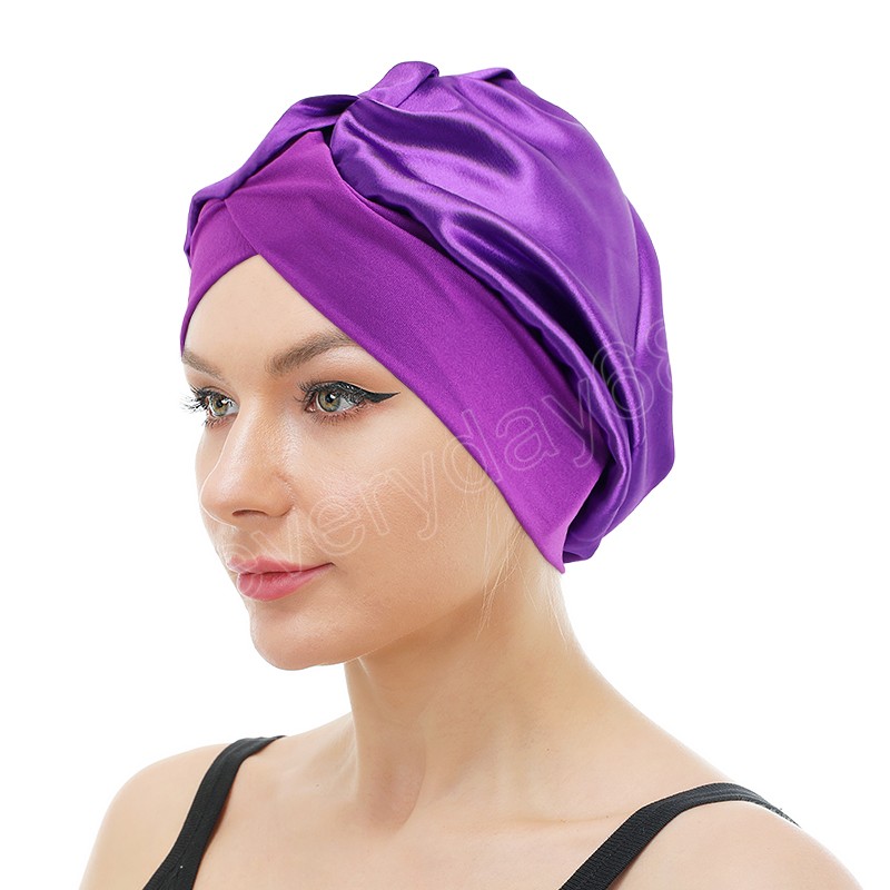 Cuffia da donna in raso incrociato con fascia elastica da donna Soild Colour Hair Care Chemio Cap Accessori capelli traspiranti Copricapo morbido