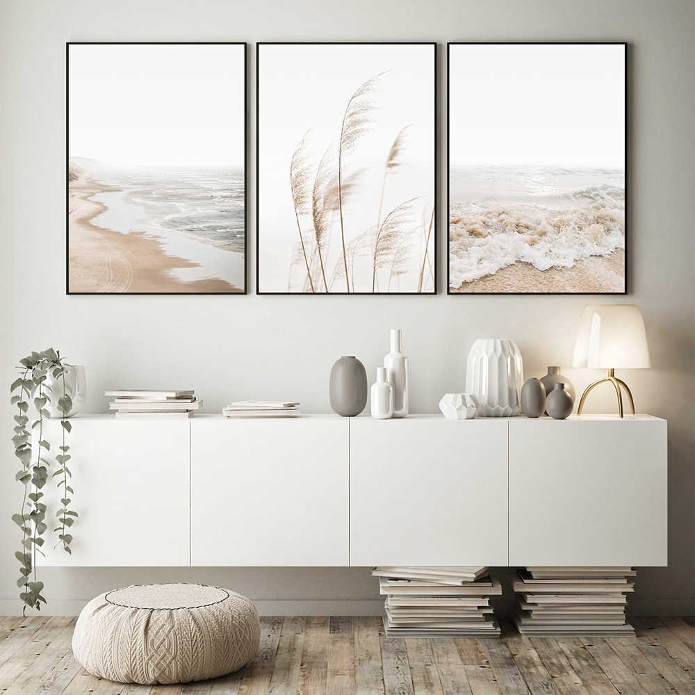 Neutral Beach Poster Aesthetics For Wall Art Mural Pampas Grass Canvas Painting Picture Artwork For Minimalist Home Room Decor L230620