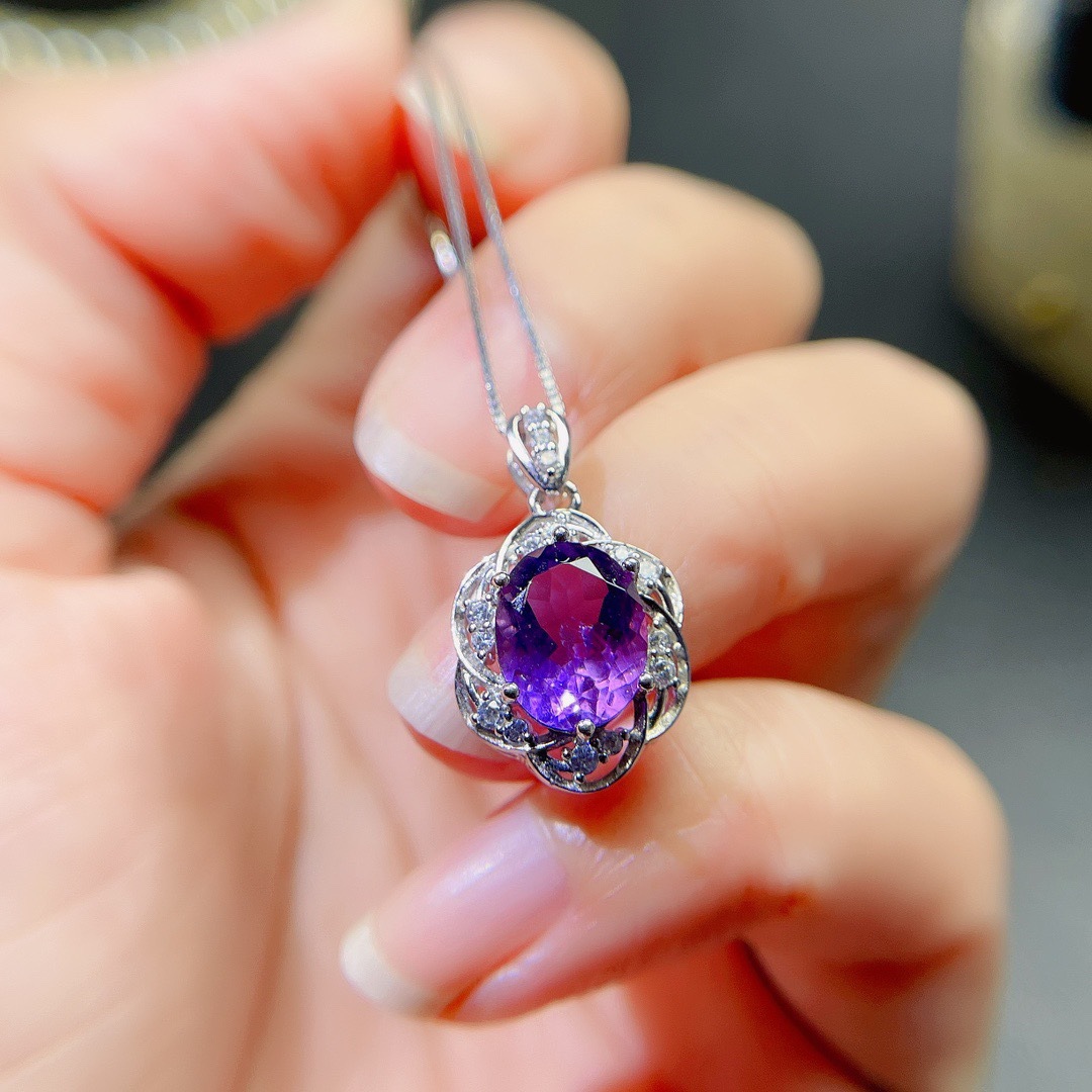 Femmes Dark Purple zircon Diamant Pendentif Colliers Simulation Améthyste Pendentif Platine Plaqué or blanc Collier De Noce Bijoux Cadeau D'anniversaire