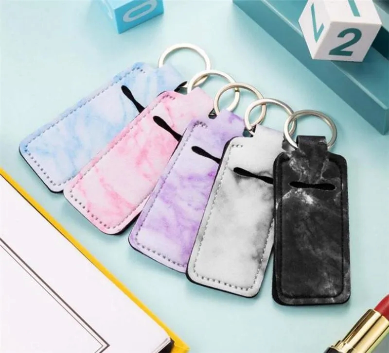 Neopren Chapstick Holder Favor Caipstick Cover Cover Portable Bals Holders Siet Marmbel Style Klucz RTS Keyrings Prezentacje