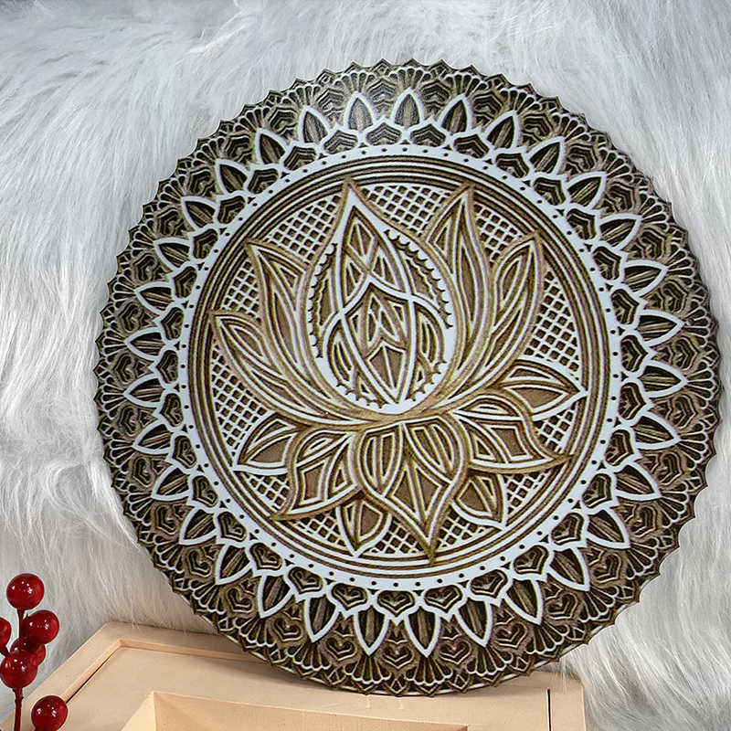 Datura Demir Sanat Dekorasyonu Lotus Çiçek Mandala Duvar Sanat Metal El Sanatları Bohem Tarzı Düz ​​Duvar Resimleri Dekorasyonu L230620