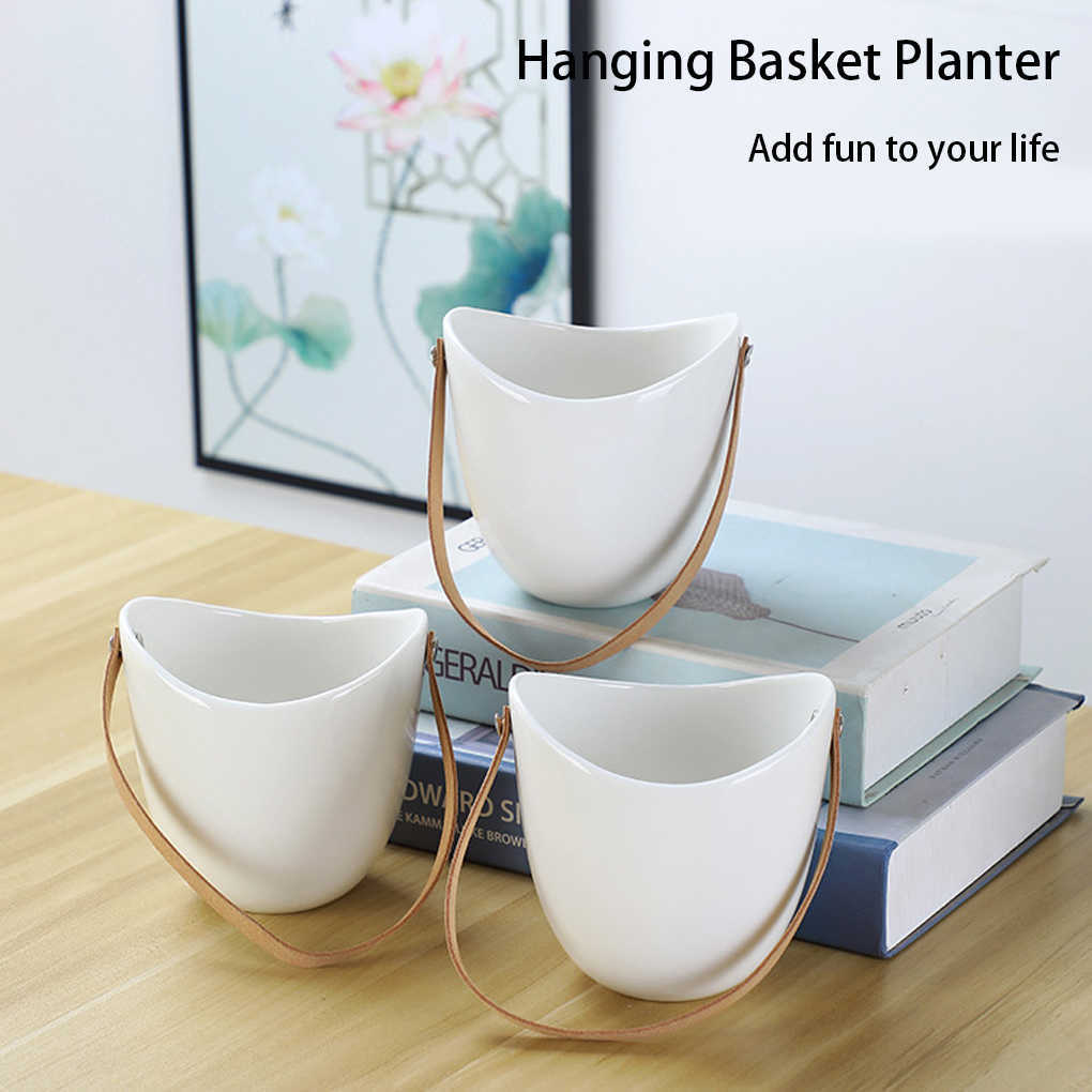 Planters Pots Ceramic Wall Hanging Planter Garden Succulent Pot Large Indoor Home Decoration Balcony Flowerpot White Vase Basket R230620