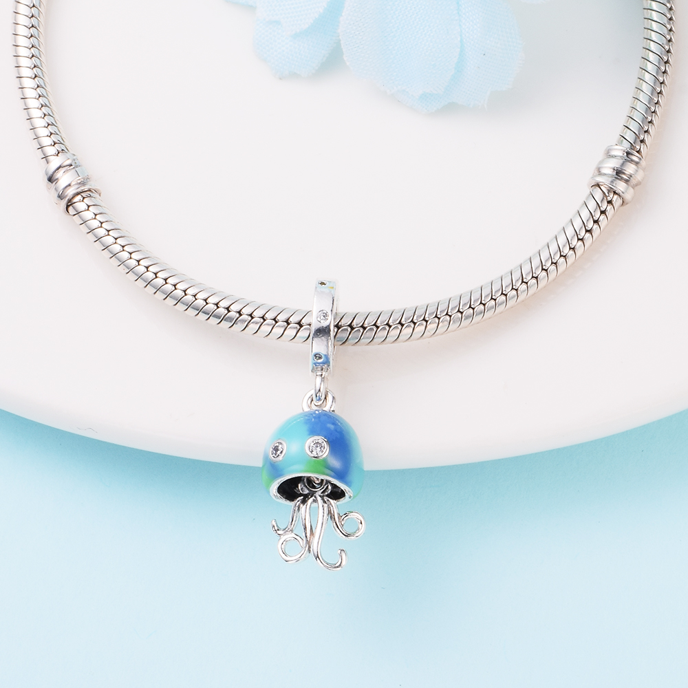 925 Sterling Silver Colour-changing Jellyfish Dangle Charm Bead For European Pandora Style Jewelry Charm Bracelets