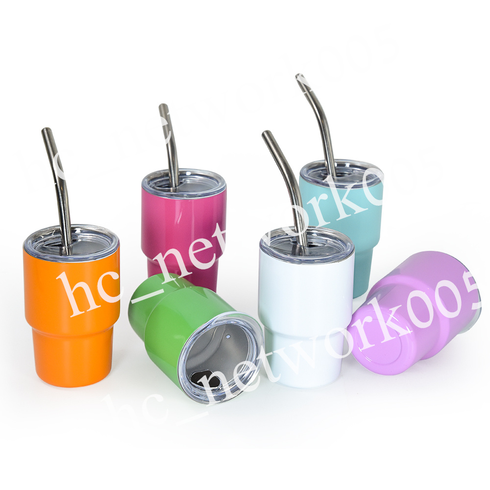 New 3oz Sublimation Stainless Steel Shot Glass Wine Tumblers Double Wall Water Bottle Non Vacuum With Lid And Straw Z11